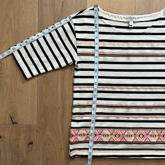J. CREW Stitchwork Stripe Boat Neck 1/2 Sleeve Shirt Neon Embroidery - Small - Picture 13 of 14
